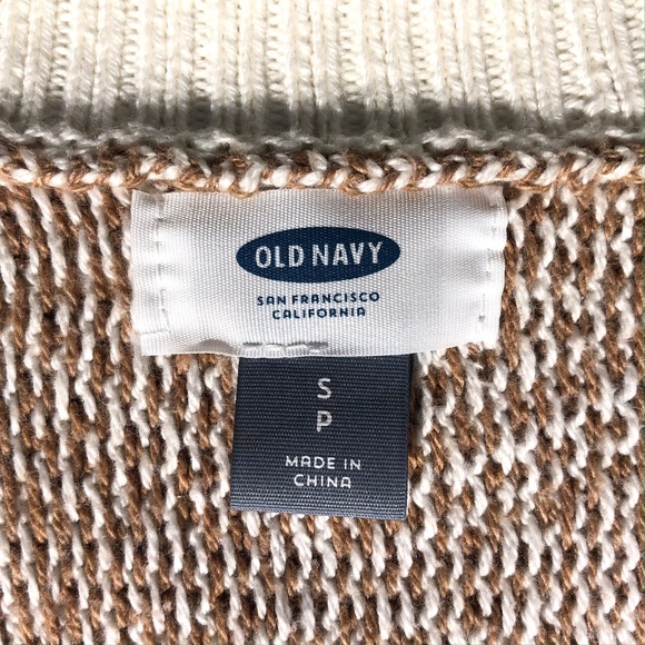 Old Navy Fair Isle Jacket Women S Cardigan Sweater Open Front Casual Camel Cream - Picture 3 of 6